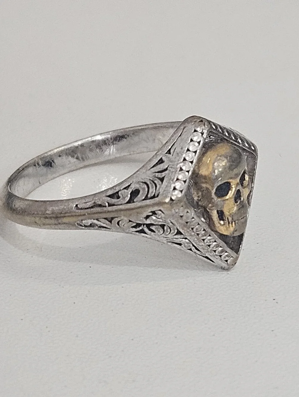 Effy 925 Skull Two Tone Gold + Sterling Silver Ring Size 10 US